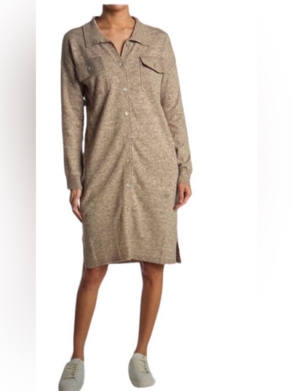 STITCHDROP Button Front Utility Pocket Sweater Dress
